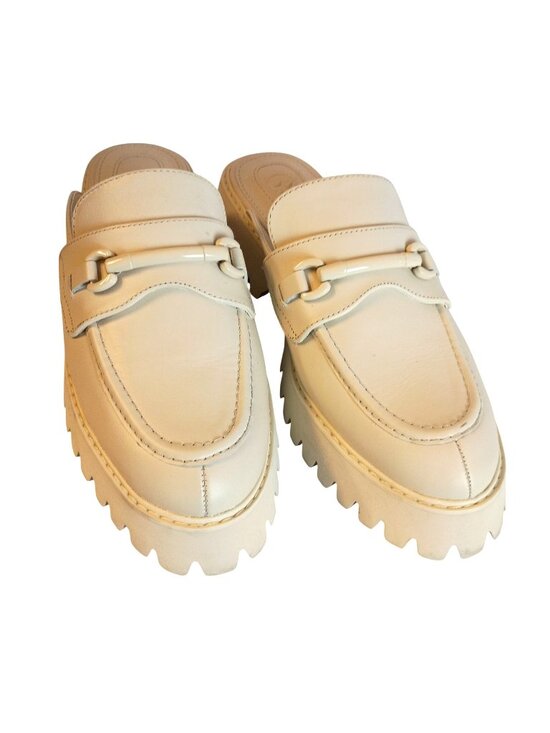 Gianni Bini Shoes - Gianni Bini Beige Leather Lug Sole Mules Women Size 9 Horsebit Slip On Loafers